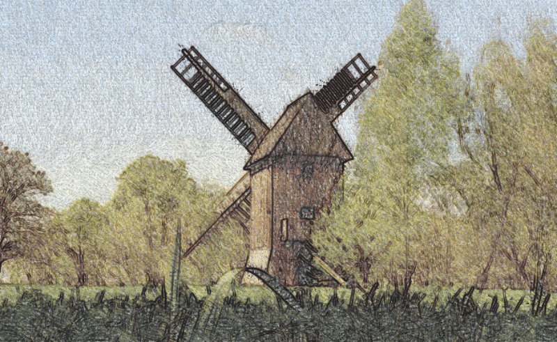 wiatrak wśród drzew